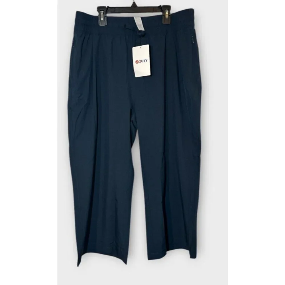 NEW ZUTY Womens XL Cropped Pants UPF 50 Pockets Navy Athleisure Casual‎ Active
